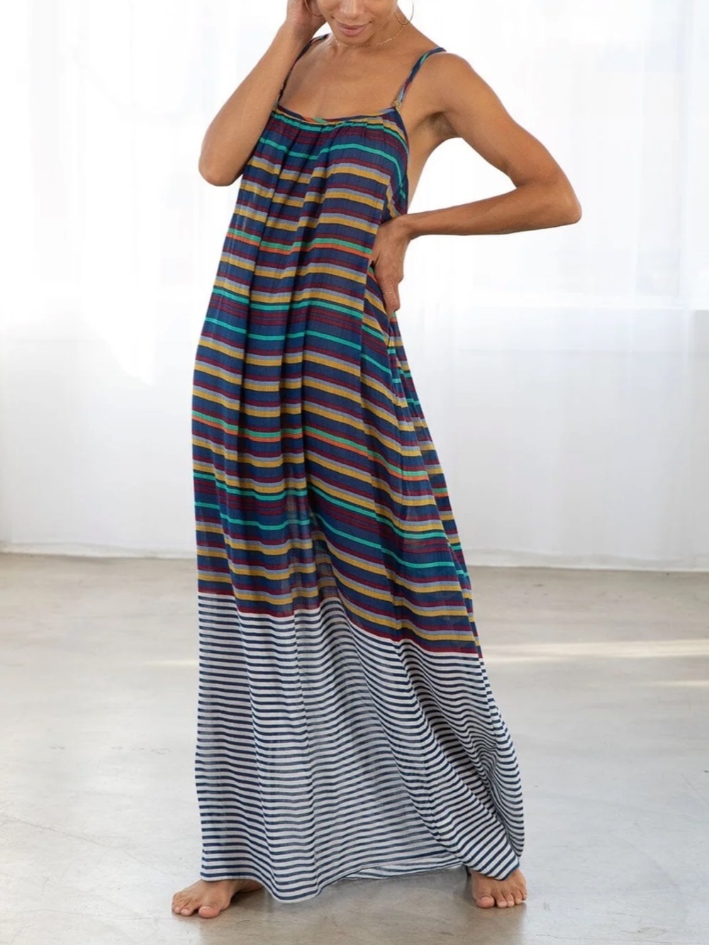 Lovestitch Striped Maxi Beach Dress in Teal, Navy & Purple Size S/M NWT